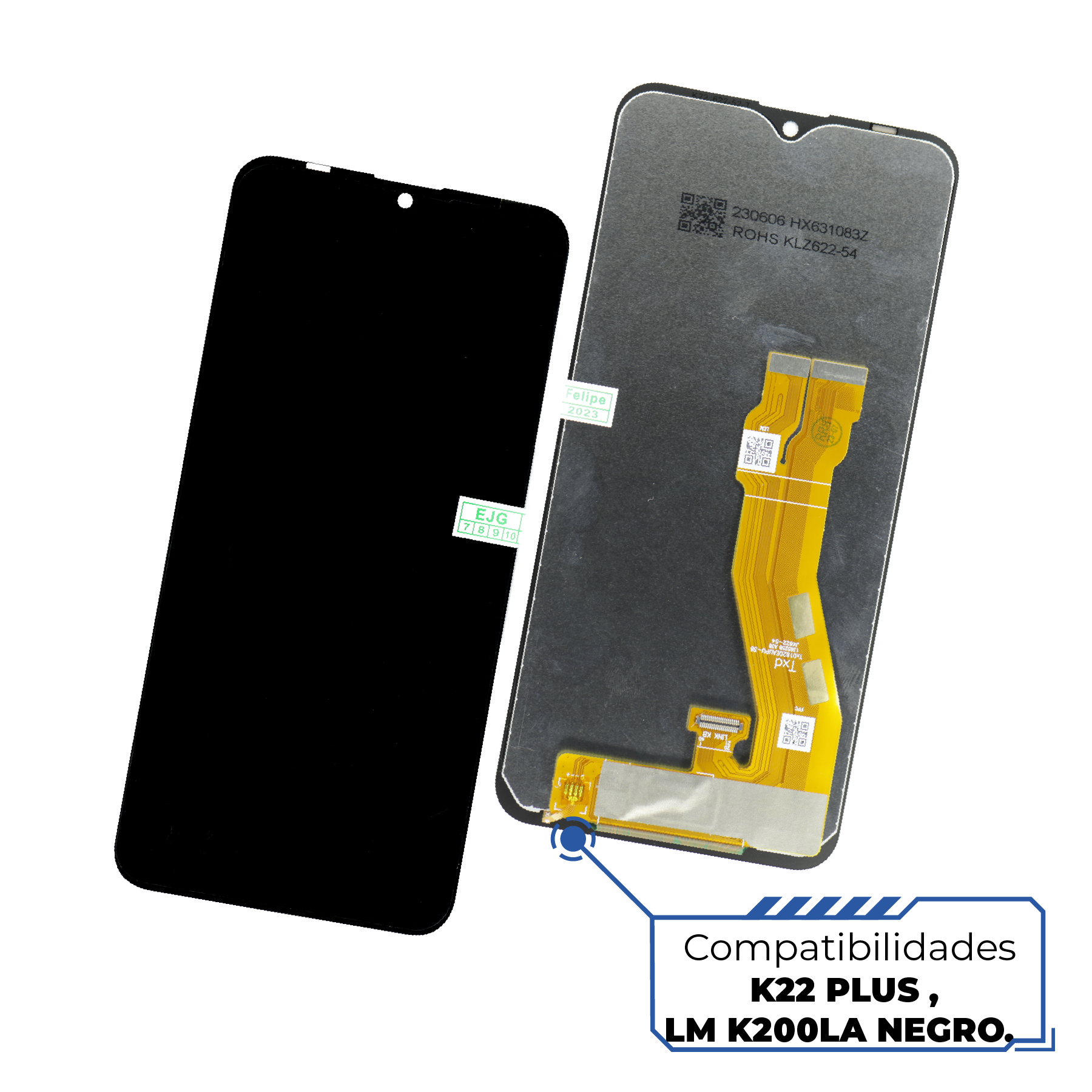 PANTALLA PARA LG k22 , K22 PLUS , LM K200LA NEGRO CON MARCO